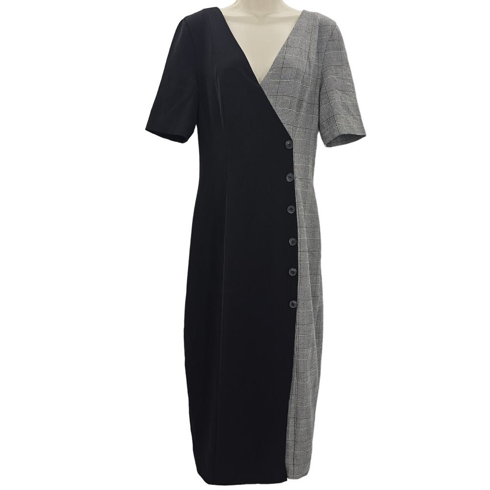 Fame & Partners Womans size 6 Everly Plaid and Black Career Midi Dress V-Neck